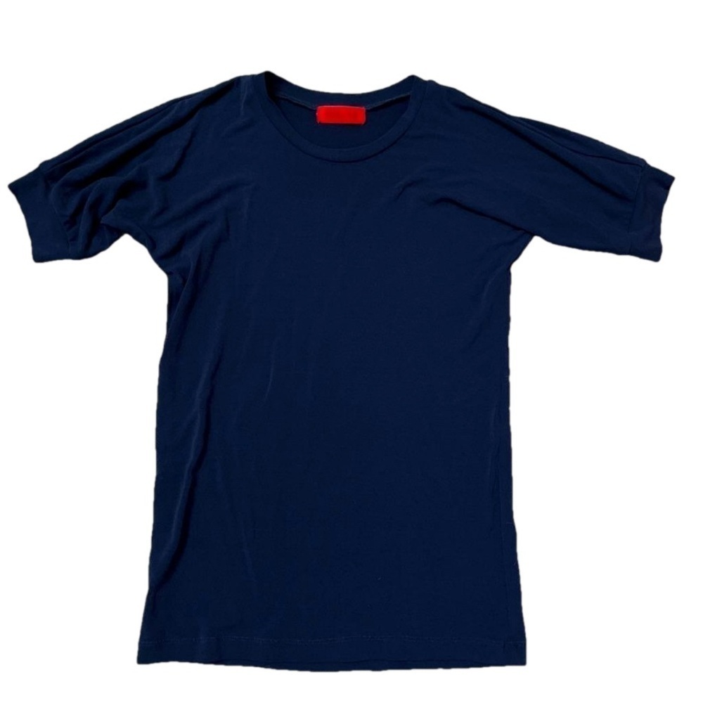 Velvet short sleeve navy crew neck
